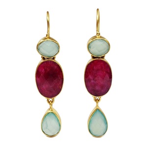 Boucles d'oreilles en argent Sterling 925 plaqué or, pierres précieuses en rubis et calcédonie faites à la main pour femmes, boucles d'oreilles de fête - Product Image 4