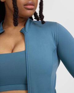 Femmes couleur unie veste zippée confortable à manches longues Onesie vêtements de sport Sexy entraînement Yoga hauts poche XXL coupe ajustée 1 pièce - Product Image 4