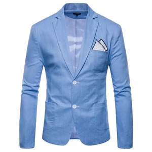 Bebé azul color sólido Top edredón forro hombres vestido Casual chaqueta profesional abrigo de un solo pecho tamaño personalizado Slim Fit hombres Blazer - Product Image 2