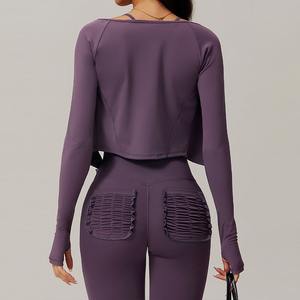 Chaqueta deportiva de entrenamiento de otoño e invierno para mujer, camisetas de Yoga para Fitness de secado rápido con cremallera, manga larga, logotipo frontal, patrón sólido - Product Image 5