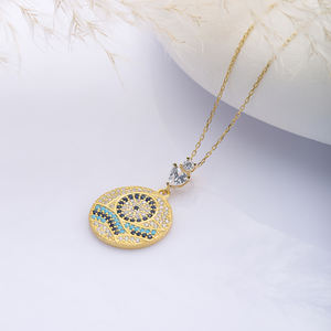 Eye Wave Design CZ Charm Collier En Gros Pendentif Turc À La Main 925 Bijoux En Argent Sterling - Product Image 4