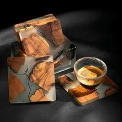 Customized Personalized Round Eco Friendly Wooden Coaster for Drink <b>Bamboo</b> and Resin Art Tea Cup Coaster Set - Product Image 6