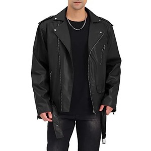Automne/hiver nouvelle édition coréenne pour hommes coupe ajustée multi-fermeture éclair col rabattu manteau en cuir de moto-imperméable et coupe-vent - Product Image 4
