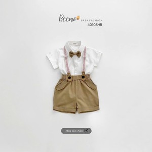 Novedad de verano, conjunto de camisa y cinturón con cuello de lazo de algodón 100%, ropa Formal de manga corta para bebés de 1 a 7 años - Product Image 1