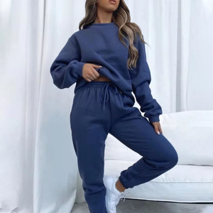 Ensemble deux pièces décontracté pour femme, nouveau, sweat à capuche à col rond à manches longues, pantalon à lacets avec poche, couleur unie, respirant - Product Image 1