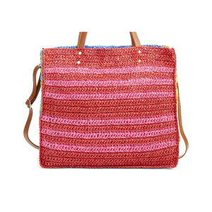 Borsa Tote da Donna Artigianale in Rattan con Finitura a Righe Blu e Fodera in Cotone e Poliestere per Tutte le Stagioni - Product Image 3