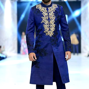 STUNNING EMBROIDERY on GROOM NAVY-SHERWANI,<b>PANT</b> & MATCHING SHOE WITH EMBELLISHED CRYSTAL GLASS BEADS,DABKA WORK for WEDDING=2024 - Product Image 1