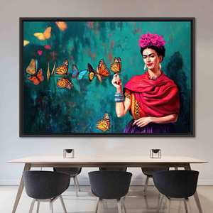 Impression sur toile élégante Frida Kahlo, art coloré, décoration murale de luxe, 1P : encadré noir - Product Image 1