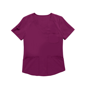 Traje de médico para mujer, conjunto de uniforme médico de secado rápido de manga corta de Color azul granate con diseño personalizado - Product Image 2