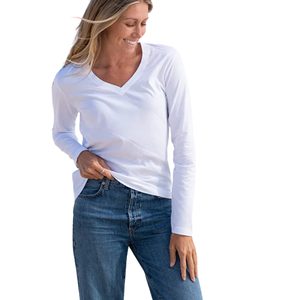 Camiseta de Manga Larga con Cuello en V para Mujer, 100% Algodón Orgánico de Lujo, Preencogido, Certificado GOTS, Ajuste Clásico, Suave y Premium - Product Image 6