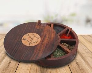 STORAGE NATURAL WOODEN Premium Printed Home Wooden Tabletop Spice Box With Separate Compartments for Spices and Dry Fruit Box - Product Image 6