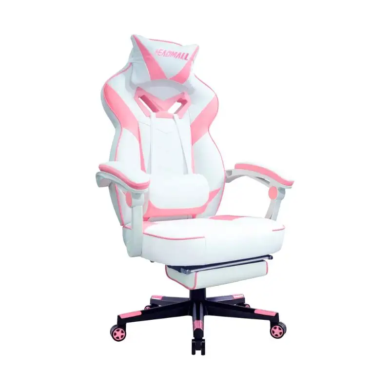 Розовый игровой стул с подставкой для ног