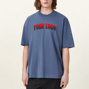 Camiseta de algodón 100% para hombre, ropa de calle transpirable de gran tamaño con logotipo en relieve personalizado con hombro caído para ropa de verano OEM/ODM - Product Image 6