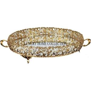 Baroque-style ornate metal glass <b>mirror</b> <b>tray</b> luxurious scrollwork border and elegant <b>mirror</b> base for sophisticated home styling - Product Image 6