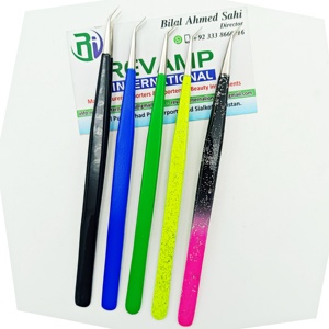 Caja de cartón personalizada con etiqueta privada, pinzas de pestañas de acero inoxidable con aislamiento largo de 45 grados para extensiones de pestañas - Product Image 2