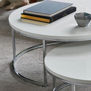 Tables gigognes, lot de 2 meubles de salon à cadre en acier inoxydable, plateau en marbre moderne, thé rond, ensemble de tables basses de luxe - Product Image 6