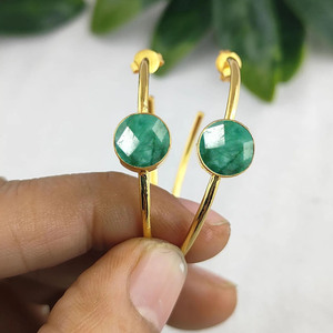 925 Sterling Silver Classic Dyed <b>Emerald</b> Gemstone Hoop <b>Earrings</b> <b>Gold</b> Vermeil Push Back Fashion Jewelry Gift Indian Wholesale - Product Image 5