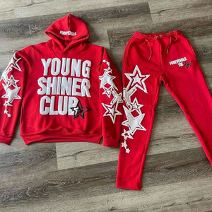 Chándales de alta calidad para hombre, Conjunto de sudadera con capucha y pantalones de chándal con estampado de chenilla bordada, chándal acampanado informal para hombre - Product Image 5