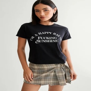 เสื้อยืดลำลองคุณภาพสูงสำหรับผู้หญิงเสื้อยืดผ้าฝ้าย100% ระบายอากาศได้ดีถักสำหรับฤดูหนาวพิมพ์ลายกราฟิกตามสั่ง 'แว่นกันแดดแฮปปี้เรย์' สมบูรณ์แบบ - Product Image 2