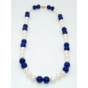 Straordinaria Lapis in oro 14K accentato e collana di perle di qualità gemma! - Product Image 1