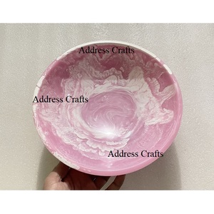 Bol à salade en résine tourbillonnante blanche écologique Style vintage Bol à fruits en résine tourbillonnante en marbre Bol de service en résine pour bonbons, noix et assiettes réutilisables - Product Image 2