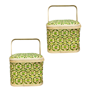 Paniers de rangement rustiques en bambou tressés à la main, artisanat vietnamien, panier cadeau en bambou floral, panier en osier fait main - Product Image 1