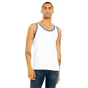 Side Seamed Retail Fit 100% Airlume Combed dan Ring Spun Cotton 32 Tunggal 4.2 Oz Putih/True Royal Jersey Tank Unisex