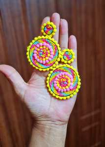 Boho <b>bead</b> earrings with <b>turquoise</b> design andy cascading fringe, unique jewelry gift - Product Image 4