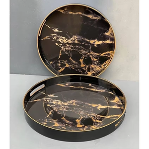 ถาดเสิร์ฟไม้ทรงกลมพร้อมที่จับสบายพิมพ์ลายหรูหราทำด้วยมือ - Product Image 1