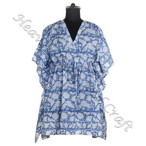 Nueva llegada 2024 indio mano bloque estampado Kaftan Robe KFCS015 vestido de verano Kimono vacaciones vestido holgado ropa de mujer - Product Image 3