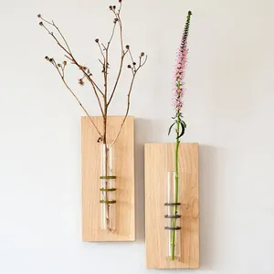 Vase en bois dernier modèle avec tube en verre Vase en verre en bois de haute qualité à l'aspect moderne et à la finition naturelle Élégant pour une utilisation sur table - Product Image 6
