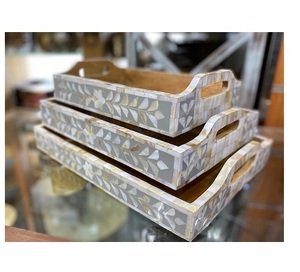 Plateau de service en bois de noyer plateau de rangement de salle de bain de qualité avec poignée pour assiette de Camping de fête et porte-vaisselle - Product Image 1