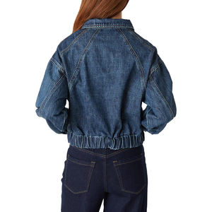 Chaqueta bomber vaquera personalizada de algodón 100% para mujer, cuello levantado con decoración bordada, patrón de puntos, estilo informal de invierno - Product Image 3