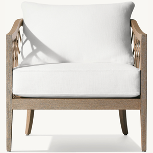 Sofá individual de madera de teca de estilo moderno para uso en exteriores, duradero y con asiento suave. - Product Image 1