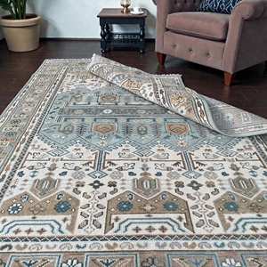 Tapis Oushak en laine fait main PB Nicolette Beige et bleu pour salon, chambre à coucher, salle à manger - Product Image 2