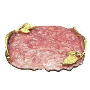 玛瑙树脂粉色金色托盘和蛋糕架，用于派对、婚礼装饰、酒店和家庭厨房