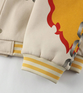 2025 nouvelles vestes pour hommes veste de Baseball avec crâne feu imprimé décontracté à manches longues et épaule tombante 100% Polyester coupe ample - Product Image 6