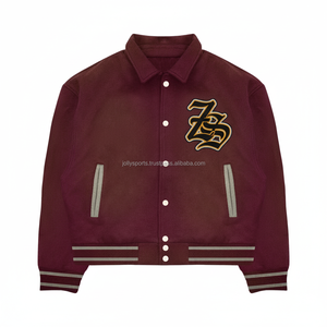 Veste universitaire en laine mélangée de qualité supérieure Corps marron avec bordure grise Logo brodé personnalisé Veste universitaire de style classique pour homme - Product Image 1