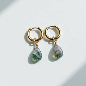 ต่างหูห่วงพลอยสีเงินรูปหยดน้ำสี925ทำด้วยมือ - Product Image 4