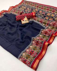 ผ้าไหมส่าหรีสำหรับผู้หญิงส่าหรีทำจากผ้าไหมแท้มีขอบแบบทอผลิตในอินเดีย - Product Image 3