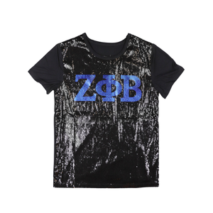 เสื้อยืดแขนยาวผ้าคอตตอน100ปักเลื่อมสำหรับผู้หญิงลาย Zeta phi Beta เสื้อชูชีพสไตล์กรีกลำลองสีดำแวววาว - Product Image 1