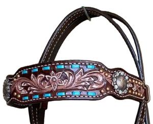 Vente en gros de têtière Western Horse Cuir sculpté à la main avec design Buck Stitch pour l'équitation équestre - Product Image 2