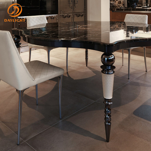 Table à manger carrée irrégulière de luxe de haute qualité avec plateau en marbre, ensemble de table à manger carrée royale, 6 chaises, table à manger de cuisine - Product Image 5