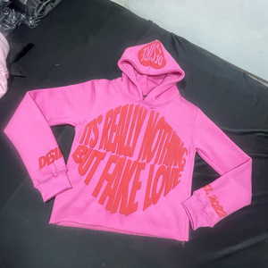 Logo personnalisé poids lourd 450 GSM sans ficelle surdimensionné 100% coton graphique impression 3D bouffante sweat à capuche court hommes sans poches à capuche - Product Image 4