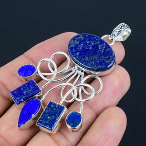 Pendentif cabochon fleur en argent sterling 925 plaqué Lapis Lazuli naturel de créateur Fabrique de bijoux en gros pour femmes - Product Image 4
