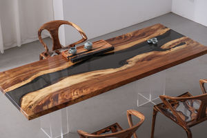 أسود شفاف إيبوكسي جنوب الجوز بحافة مستقيمة خشب قرد بود طاولة خشب أعلى * دولار * * 55 - Product Image 6