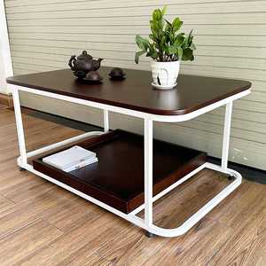 Minimalist Two-Tiered Sofa <b>Table</b> with Curved Rubber Wood Frame-TT68237 - Product Image 2