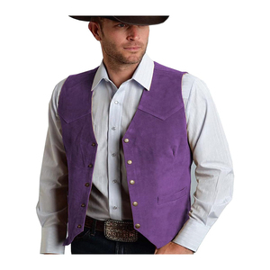 Cowboy hommes Western gris daim cuir gilet épais réversible tactique gilet de sécurité avec bouton décoration tissu chaud et sûr - Product Image 6