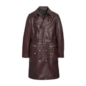 Hot Selling Women's Winter Vintage Genuine <b>Leather</b> Waterproof Reversible Eco-Friendly <b>Trench</b> <b>Coat</b> Multi-Pockets <b>Leather</b> - Product Image 5