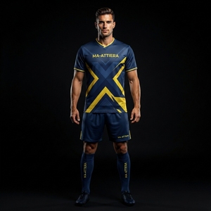 Ensemble de maillots de football pour hommes MA-ATTIERA, bleu marine et jaune, motif X, polyester respirant, vêtements d'équipe, uniformes pour adultes, OEM - Product Image 1
